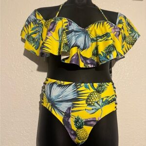 Tropical Yellow Kids One Piece Swimsuit